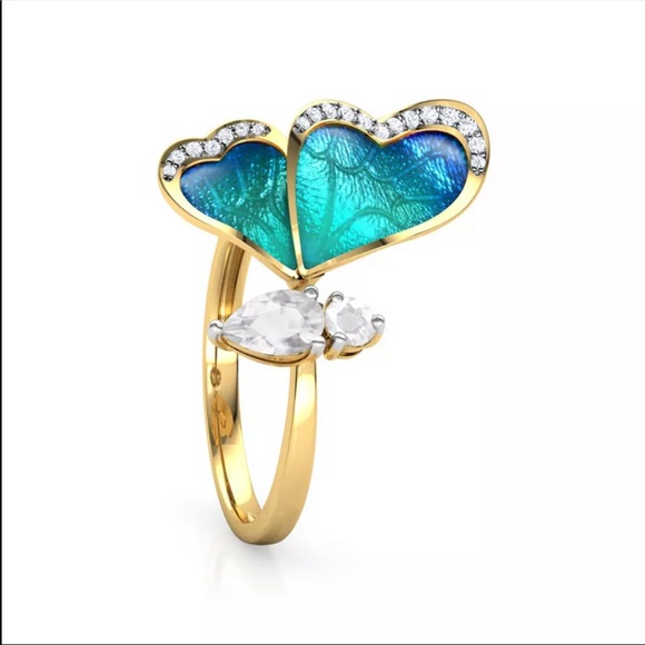 New Women’s Yellow Gold Plated Butterfly Adjustable Diamond Ring - Picture 2 of 6